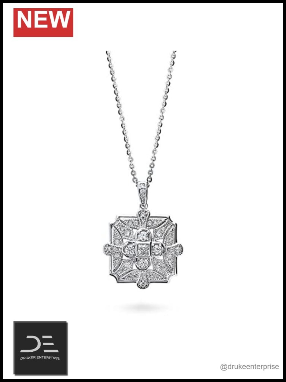 Sterling Silver Art Deco Pendant Necklace 18 Inch Cubic Zirconia